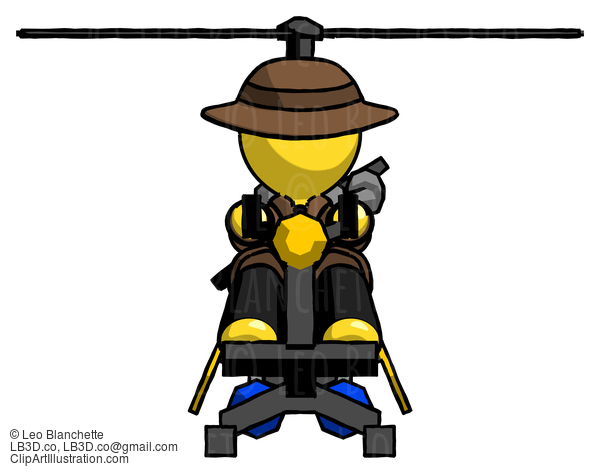 Yellow Detective Man Flying In Gyrocopter Front View #3415