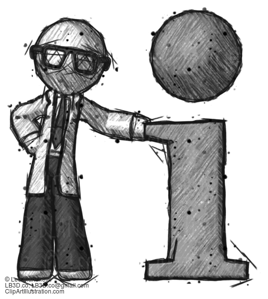 Sketch Doctor Scientist Man With Info Symbol Leaning Up Against It #101