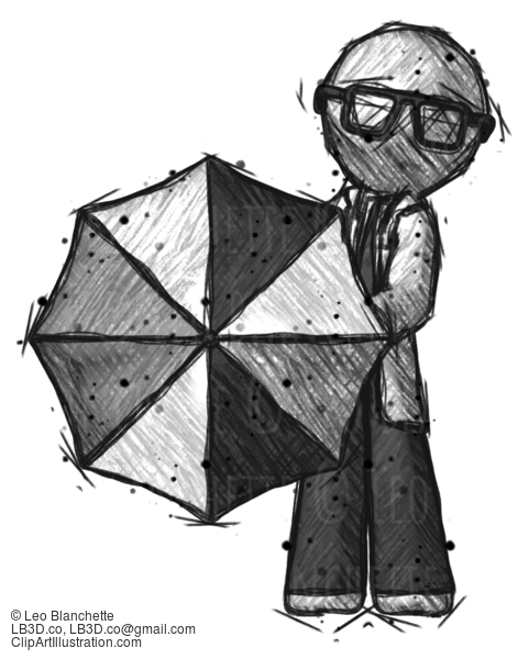 Sketch Doctor Scientist Man Holding Rainbow Umbrella Out To Viewer #102