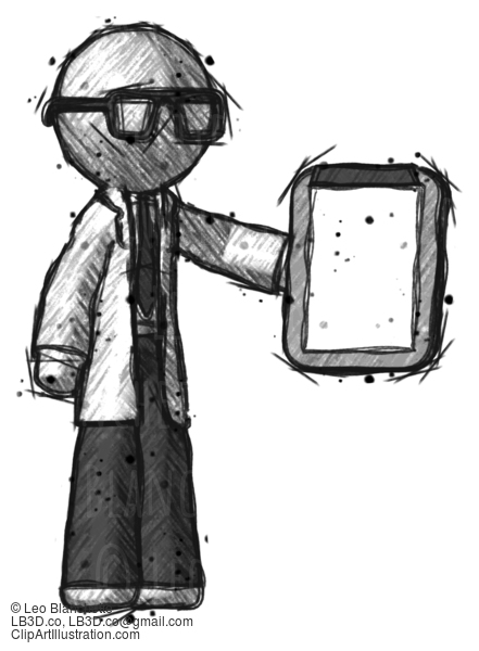 Sketch Doctor Scientist Man Showing Clipboard To Viewer #107