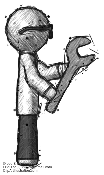 Sketch Doctor Scientist Man Using Wrench Adjusting Something To Right #120