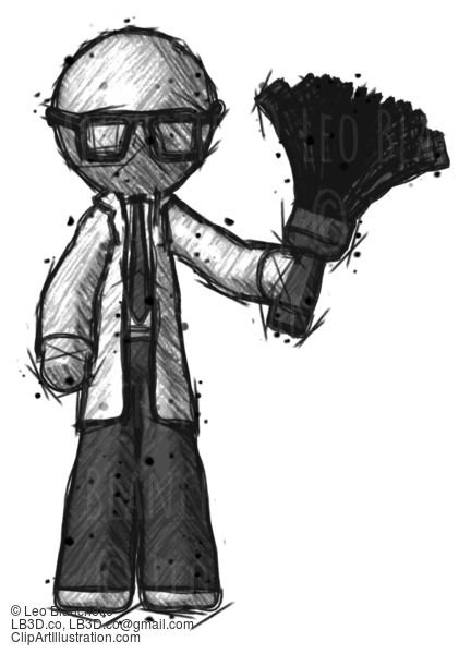 Sketch Doctor Scientist Man Holding Feather Duster Facing Forward #123