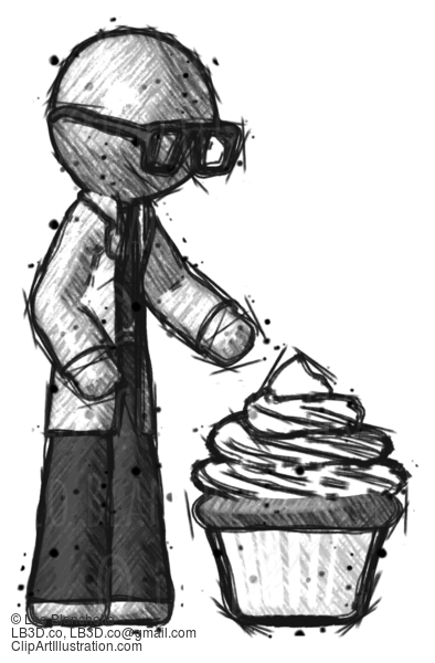 Sketch Doctor Scientist Man With Giant Cupcake Dessert #133