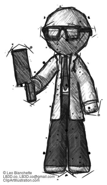 Sketch Doctor Scientist Man Holding Meat Cleaver #139