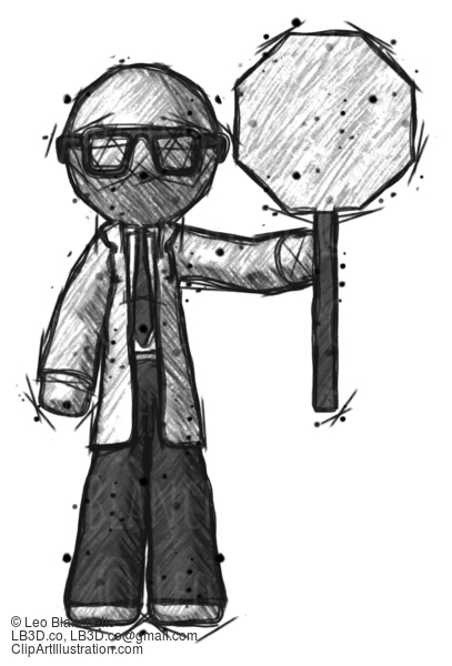 Sketch Doctor Scientist Man Holding Stop Sign #145