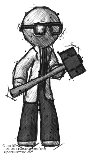 Sketch Doctor Scientist Man With Sledgehammer Standing Ready To Work Or Defend #147