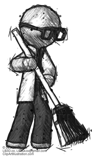 Sketch Doctor Scientist Man Sweeping Area With Broom #152