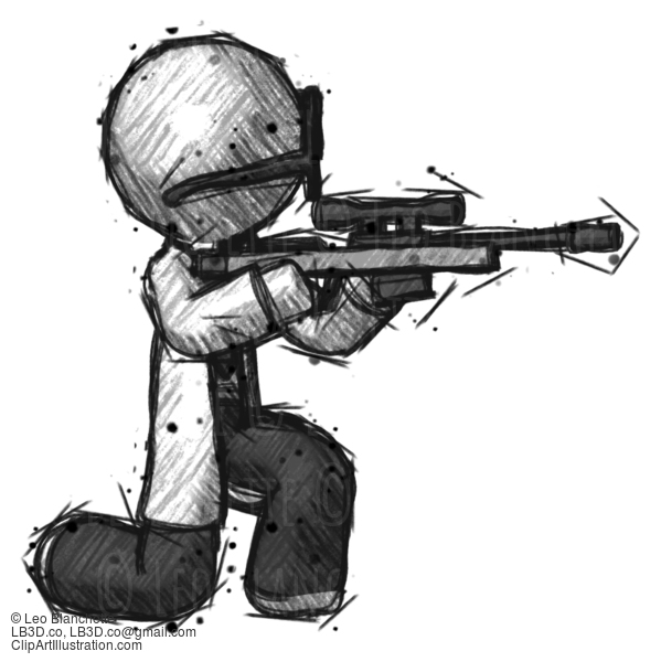 Sketch Doctor Scientist Man Kneeling Shooting Sniper Rifle #156