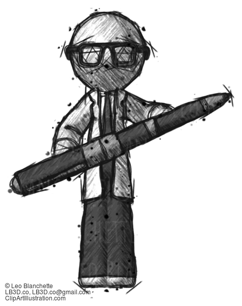 Sketch Doctor Scientist Man Posing Confidently With Giant Pen #159