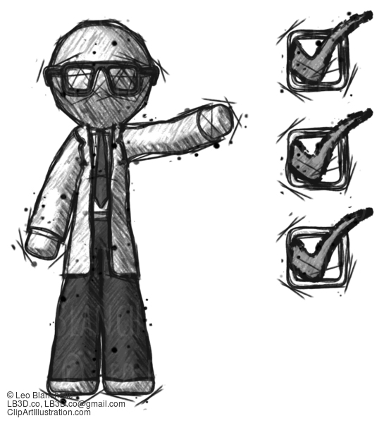 Sketch Doctor Scientist Man Standing By List Of Checkmarks #165