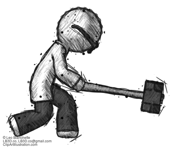 Sketch Doctor Scientist Man Hitting With Sledgehammer, Or Smashing Something #169