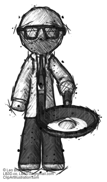 Sketch Doctor Scientist Man Frying Egg In Pan Or Wok #176