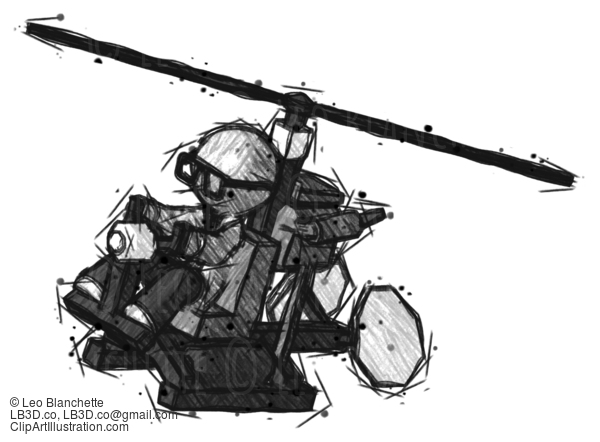 Sketch Doctor Scientist Man Flying In Gyrocopter Front Side Angle Top View #177