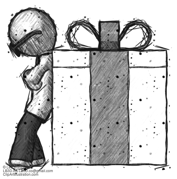 Sketch Doctor Scientist Man Gift Concept - Leaning Against Large Present #178