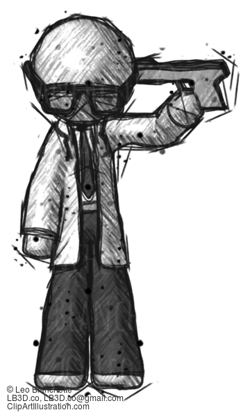 Sketch Doctor Scientist Man Suicide Gun Pose #187