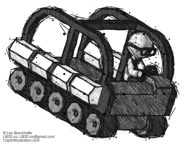 Sketch Doctor Scientist Man Driving Amphibious Tracked Vehicle Top Angle View #188