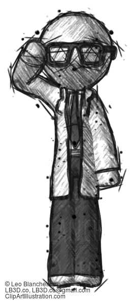 Sketch Doctor Scientist Man Soldier Salute Pose #203