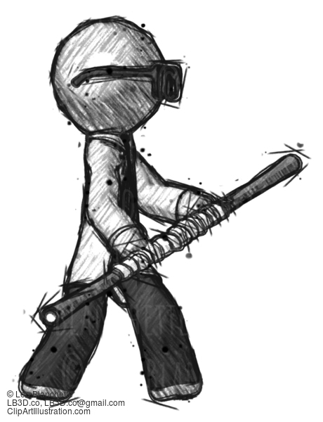 Sketch Doctor Scientist Man Holding Bo Staff In Sideways Defense Pose #205