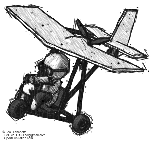 Sketch Doctor Scientist Man In Ultralight Aircraft Top Side View #206