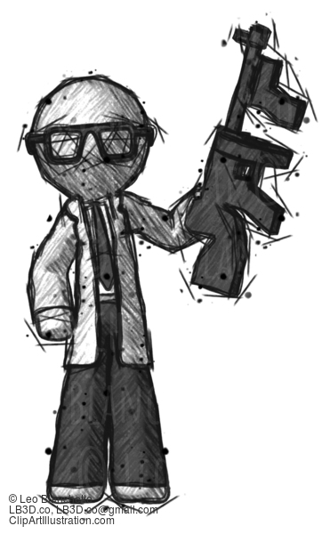 Sketch Doctor Scientist Man Holding Tommygun #209