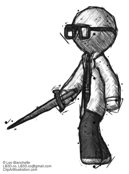 Sketch Doctor Scientist Man With Sword Walking Confidently #213