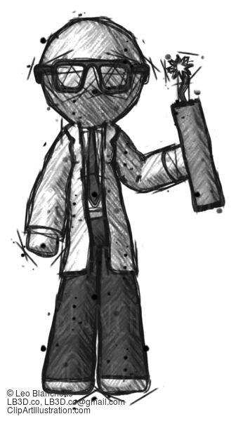 Sketch Doctor Scientist Man Holding Dynamite With Fuse Lit #214