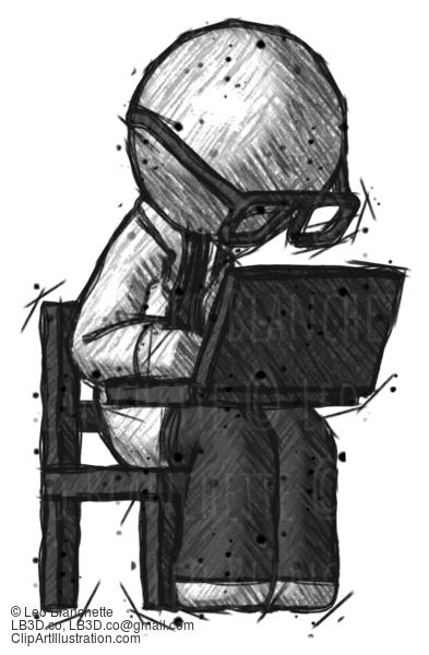 Sketch Doctor Scientist Man Using Laptop Computer While Sitting In Chair Angled Right #216