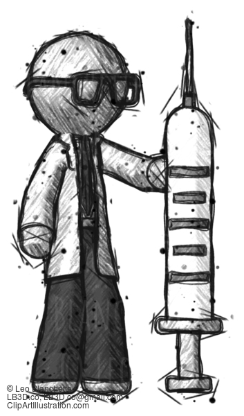 Sketch Doctor Scientist Man Holding Large Syringe #218