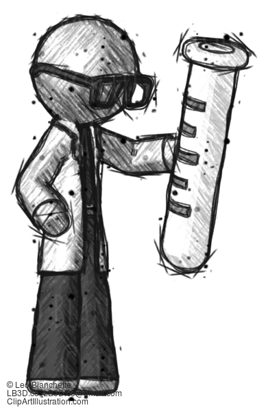 Sketch Doctor Scientist Man Holding Large Test Tube #219