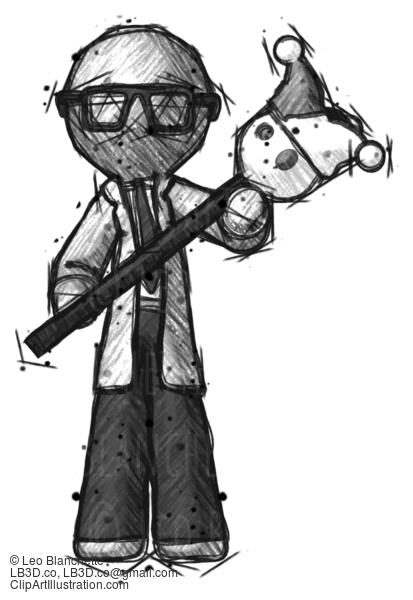 Sketch Doctor Scientist Man Holding Jester Diagonally #222