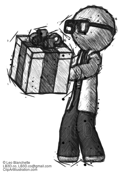 Sketch Doctor Scientist Man Presenting A Present With Large Bow On It #226