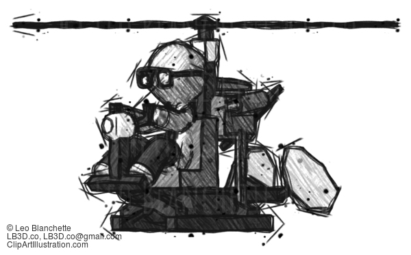 Sketch Doctor Scientist Man Flying In Gyrocopter Front Side Angle View #233