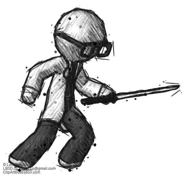 Sketch Doctor Scientist Man Stabbing With Ninja Sword Katana #234