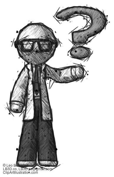 Sketch Doctor Scientist Man Holding Question Mark To Right #240