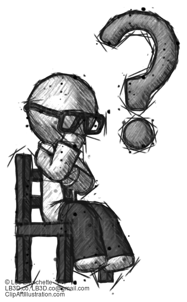 Sketch Doctor Scientist Man Question Mark Concept, Sitting On Chair Thinking #243