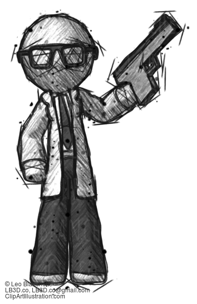 Sketch Doctor Scientist Man Holding Handgun #248