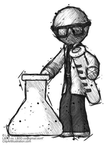 Sketch Doctor Scientist Man Holding Test Tube Beside Beaker Or Flask #250