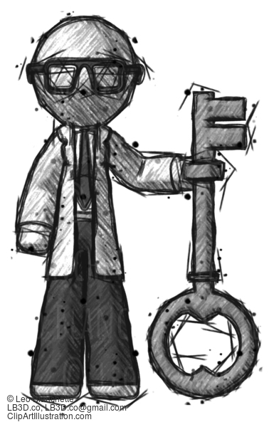 Sketch Doctor Scientist Man Holding Key Made Of Gold #262