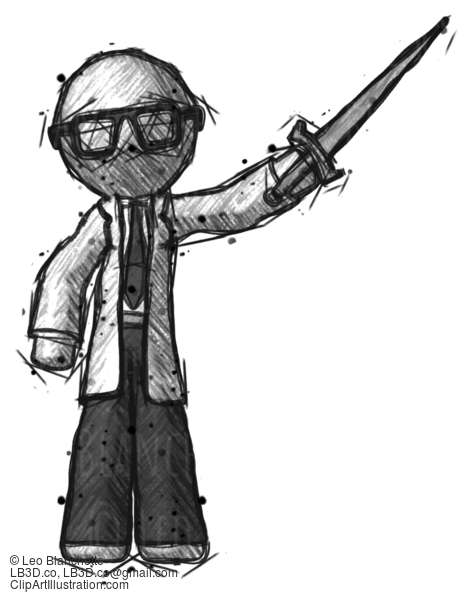 Sketch Doctor Scientist Man Holding Sword In The Air Victoriously #265