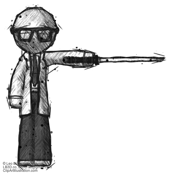 Sketch Doctor Scientist Man Standing With Ninja Sword Katana Pointing Right #267