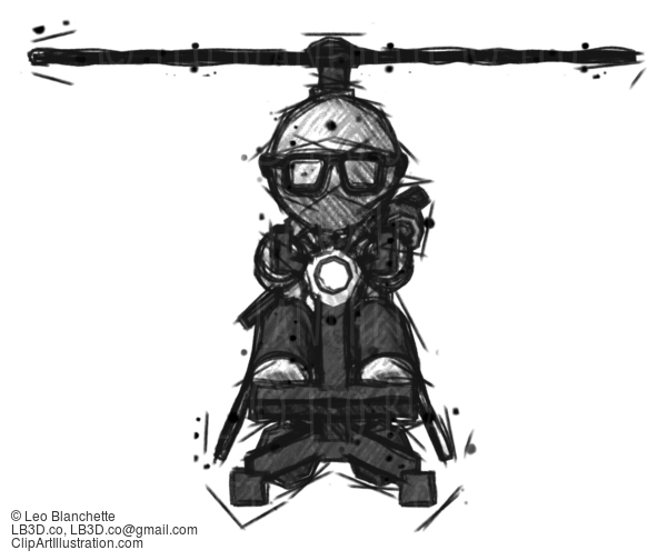 Sketch Doctor Scientist Man Flying In Gyrocopter Front View #270