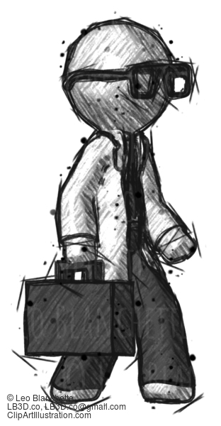 Sketch Doctor Scientist Man Walking With Briefcase To The Right #272