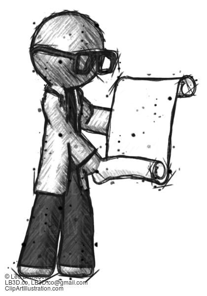 Sketch Doctor Scientist Man Holding Blueprints Or Scroll #280