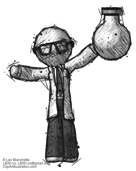 Sketch Doctor Scientist Man Holding Large Round Flask Or Beaker #283