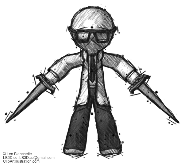 Sketch Doctor Scientist Man Two Sword Defense Pose #287