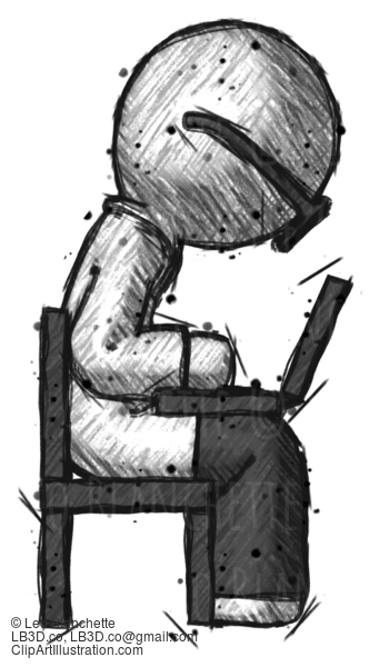 Sketch Doctor Scientist Man Using Laptop Computer While Sitting In Chair View From Side #292