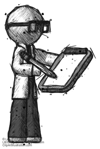 Sketch Doctor Scientist Man Using Clipboard And Pencil #293