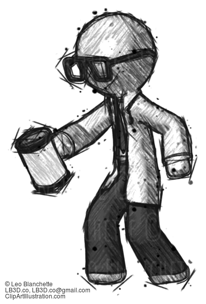 Sketch Doctor Scientist Man Begger Holding Can Begging Or Asking For Charity Facing Left #298