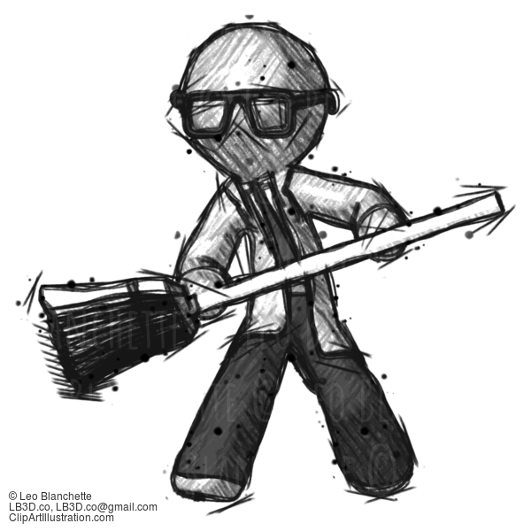 Sketch Doctor Scientist Man Broom Fighter Defense Pose #303