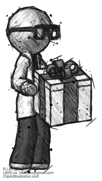 Sketch Doctor Scientist Man Giving A Present #307